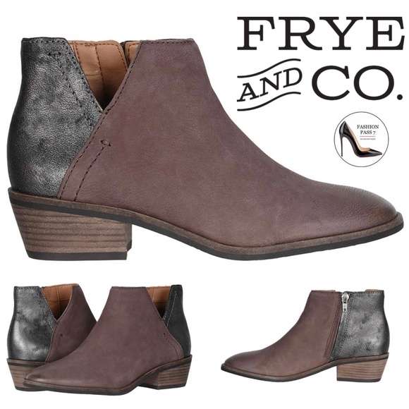 FRYE Caden Bootie Antique Brown Metallic Leather Block Heel Ankle Fashion boot 7 - Picture 1 of 4